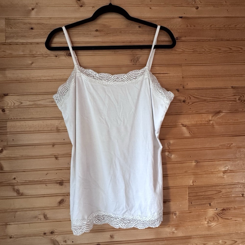 Ann Taylor Camisole White Lace Trim Large Cotton Blend Y2K Coquette Feminine